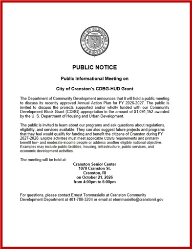 Info Meeting on City CDBG-HUD Grant